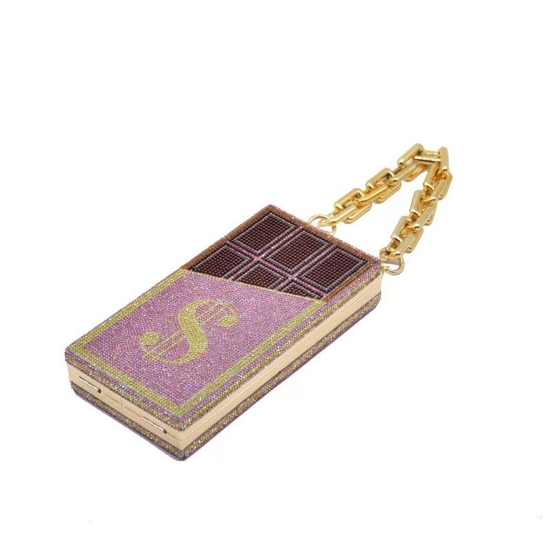 US Dollar Rhinestone Clutch Bag – Full Diamond Crystal Evening Purse with Gold Chain, Luxury Bling Dinner Bag