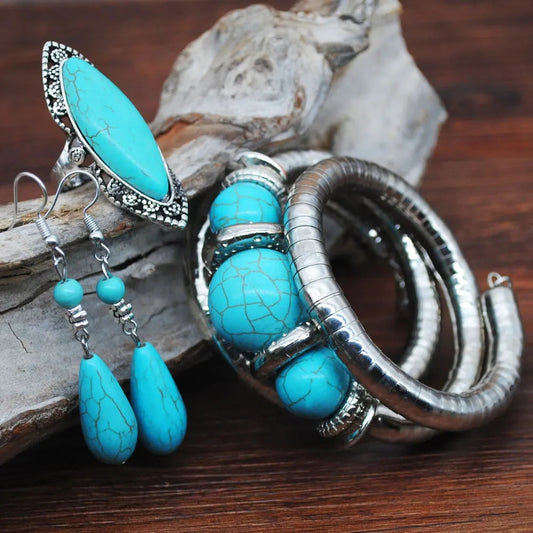 Turquoise Jewelry Bracelet Earrings & Ring