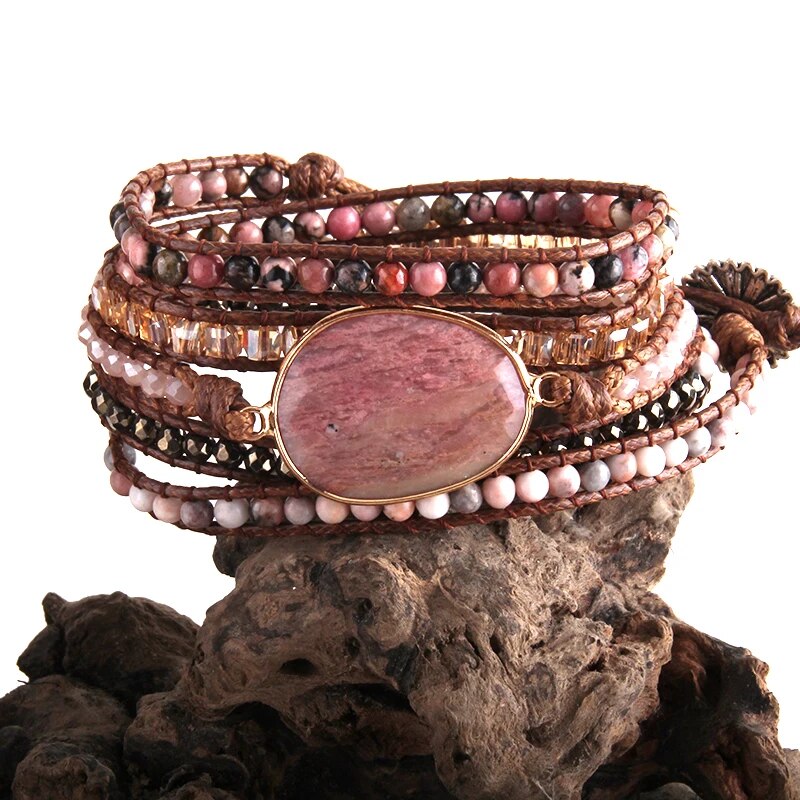 Natural Homemade Boho Beaded Bracelet Mixed Stones & Crystal