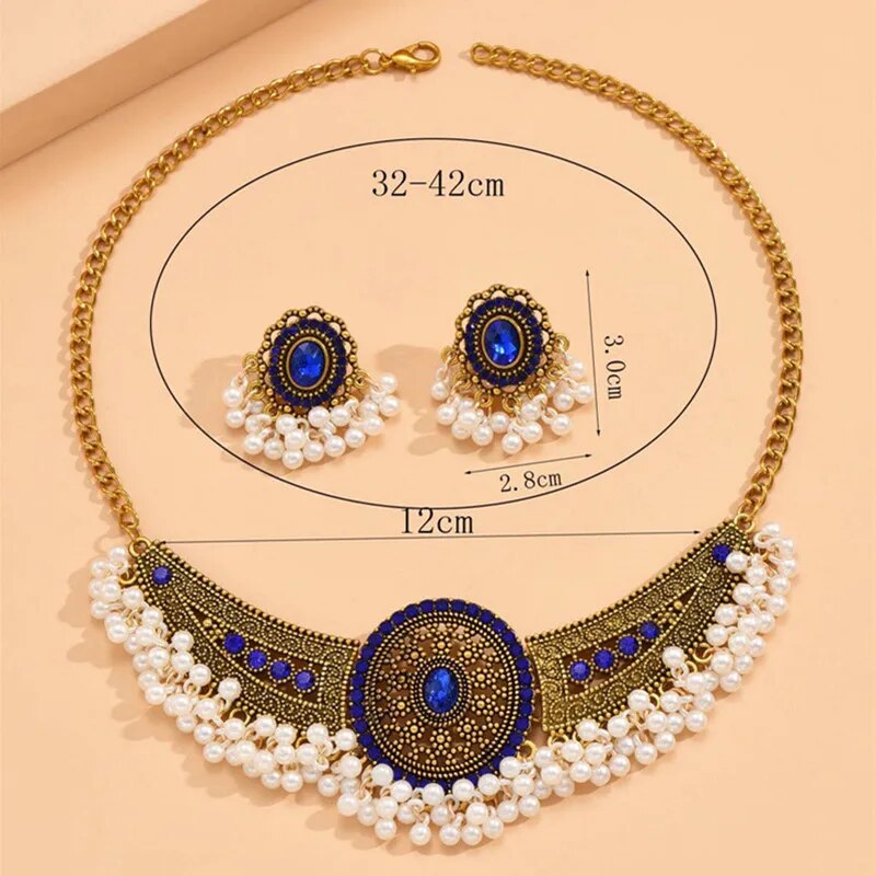 Ethnic Style Rhinestone Wedding Party Necklace & Earrings Set