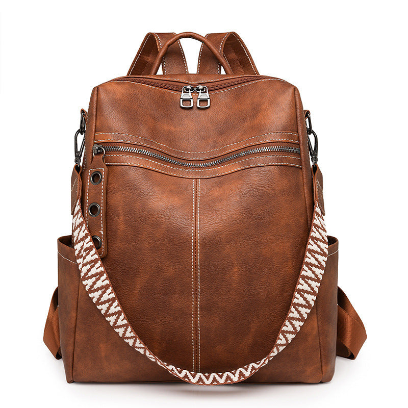 Minimalist PU Leather Backpack – Large Capacity Retro Travel Bag for Women