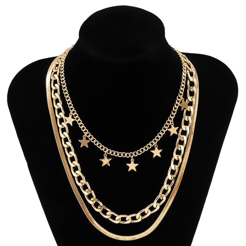 Multi Layer Star & Snake Pattern Chain Necklaces