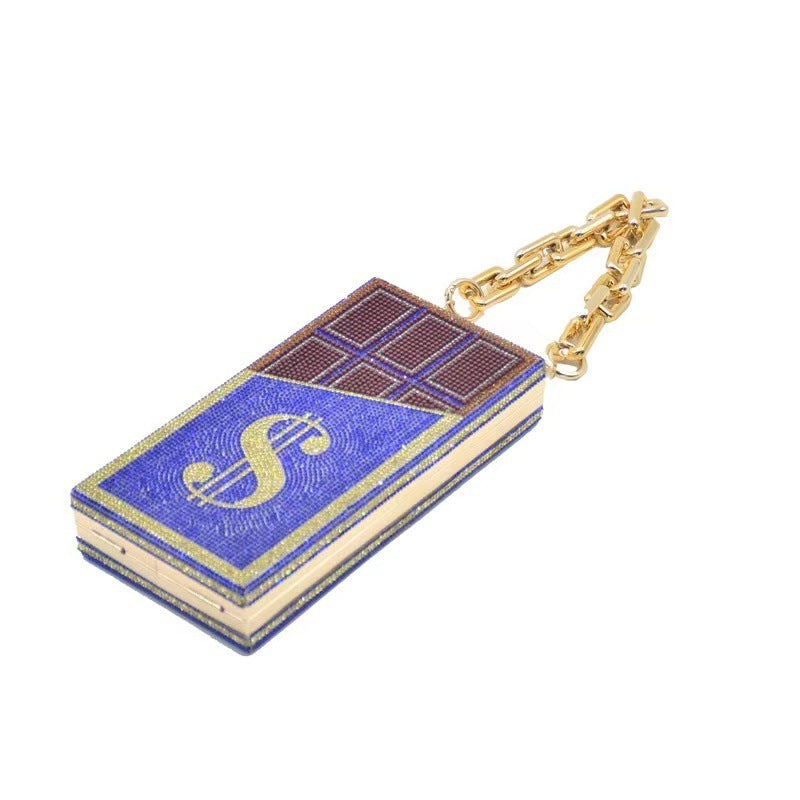 US Dollar Rhinestone Clutch Bag – Full Diamond Crystal Evening Purse with Gold Chain, Luxury Bling Dinner Bag