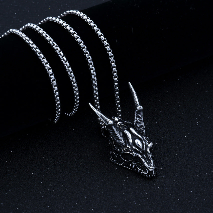 Stainless Steel Necklace Long Horn Pendant Necklace