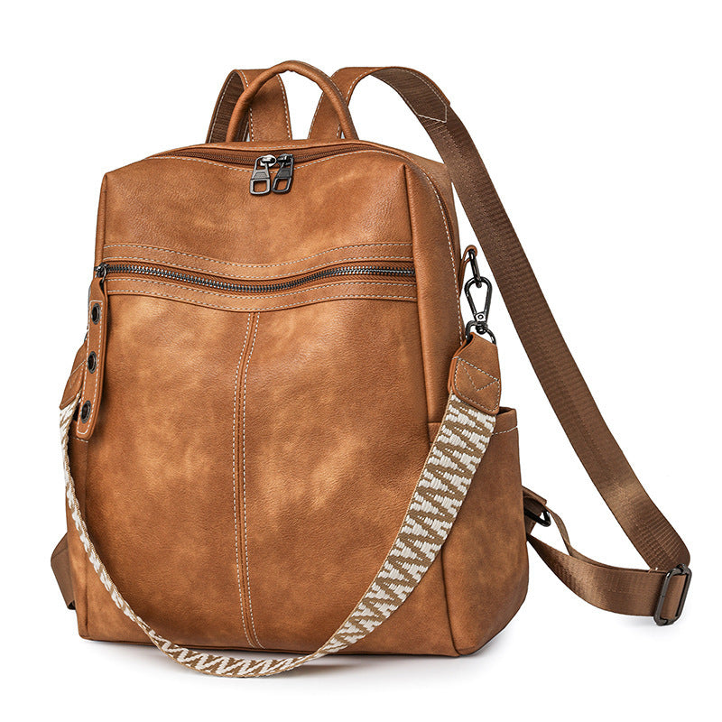 Minimalist PU Leather Backpack – Large Capacity Retro Travel Bag for Women