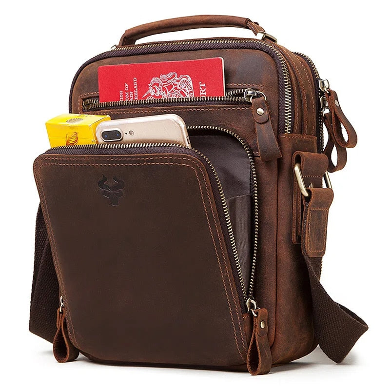 HUMERPAUL Sac à bandoulière en cuir véritable vintage pour hommes 