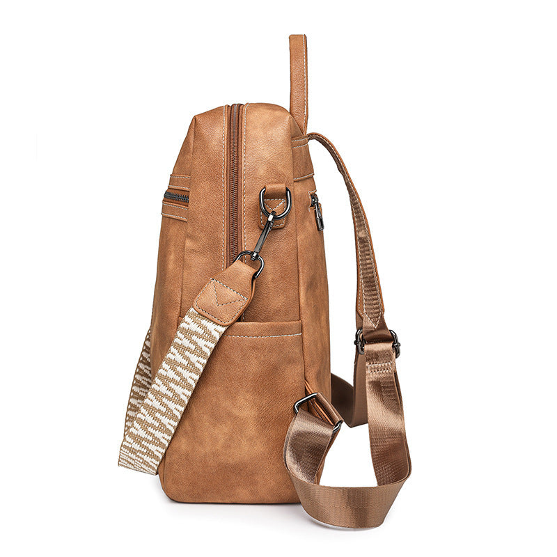 Minimalist PU Leather Backpack – Large Capacity Retro Travel Bag for Women