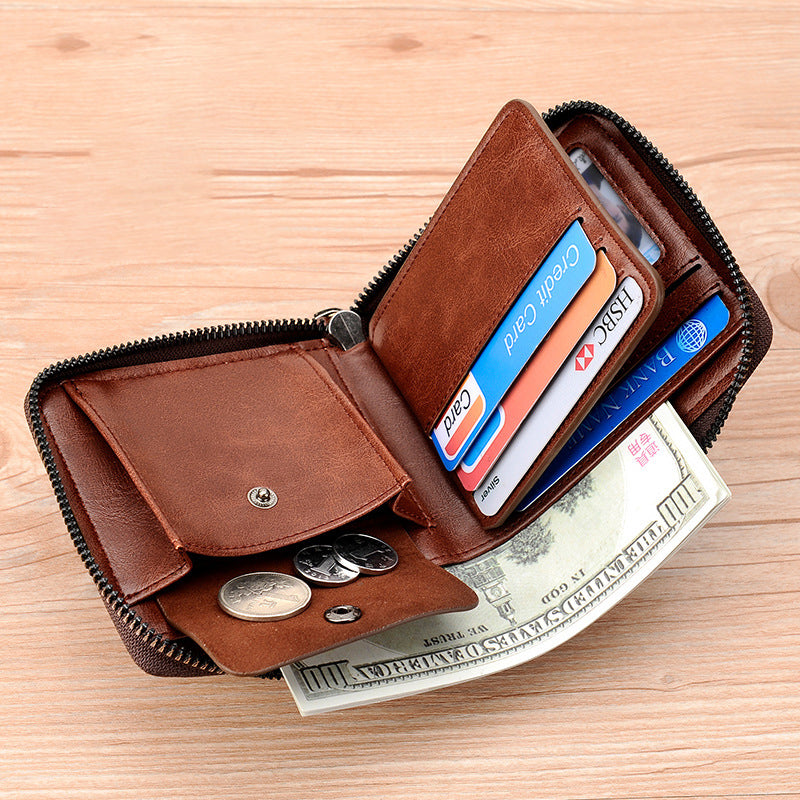 Men's Leather Zipper & Card Wallet