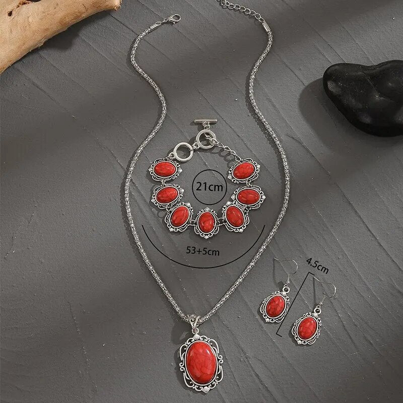 Vintage Red Stone Jewelry Set