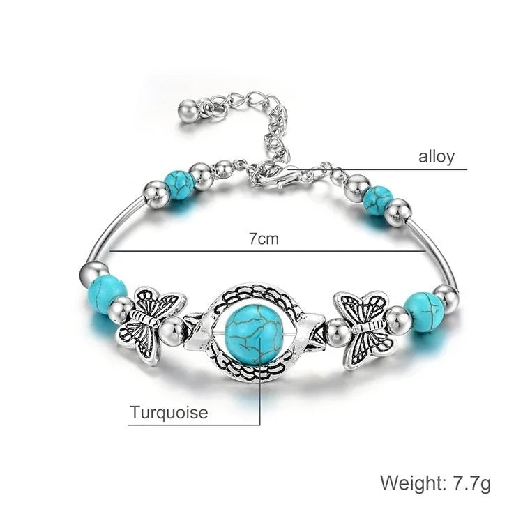 Butterfly Bracelet Carved Pattern Turquoise Hand Chain