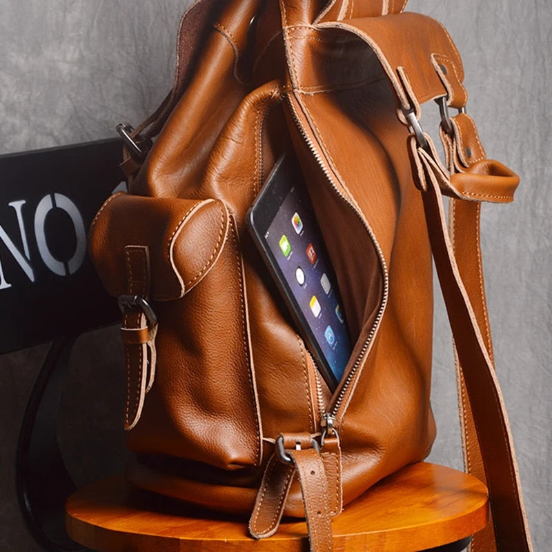 Unisex Leather Multifunction Retro Fashion Travel & Laptop Backpack.