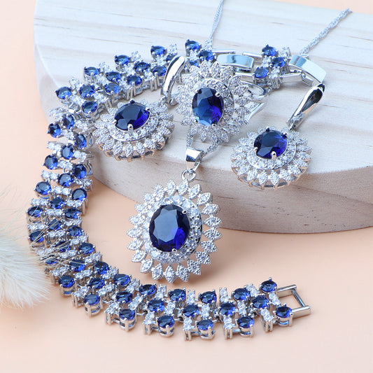 4 Pcs Natural Bridal Jewelry Sets Silver 925