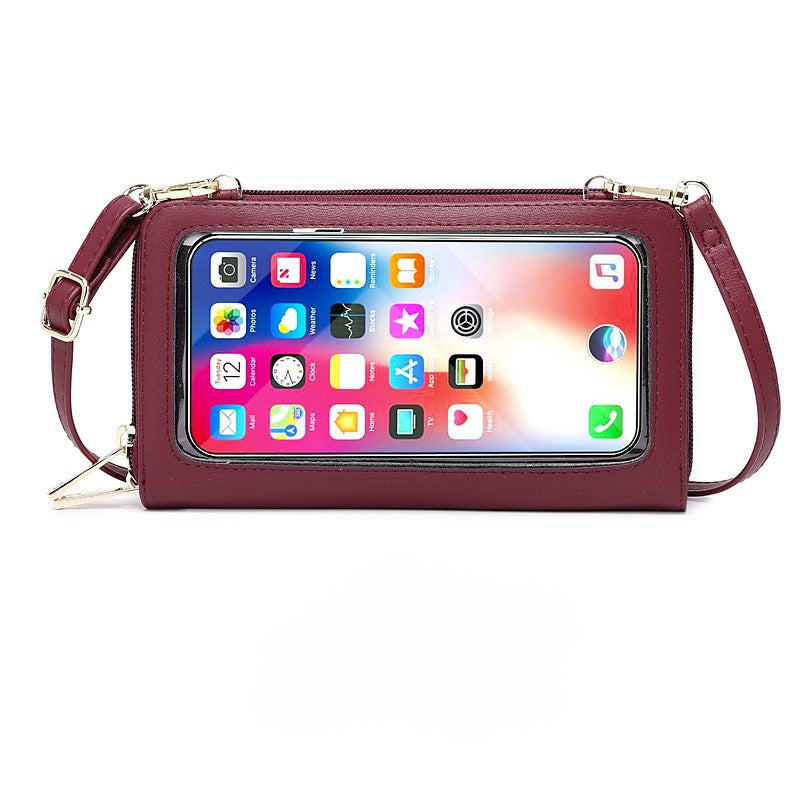 Multi functional Leather Crossbody Shoulder Wallet Bag with Touch Screen Mobile Case