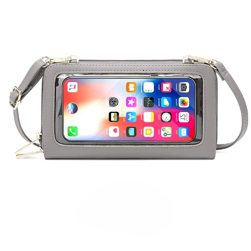 Multi functional Leather Crossbody Shoulder Wallet Bag with Touch Screen Mobile Case