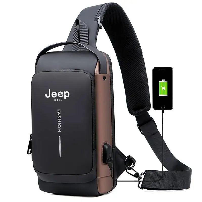 JEEP Men's Motorcycle Chest Sling Bag: Anti-Theft Travel Pack