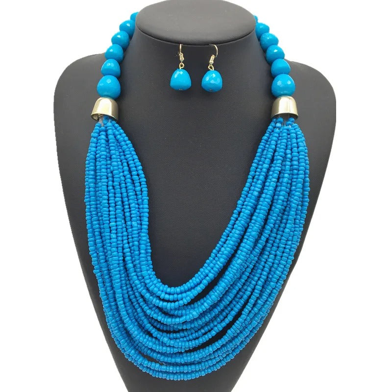 Long Statement Beaded Necklace Earring