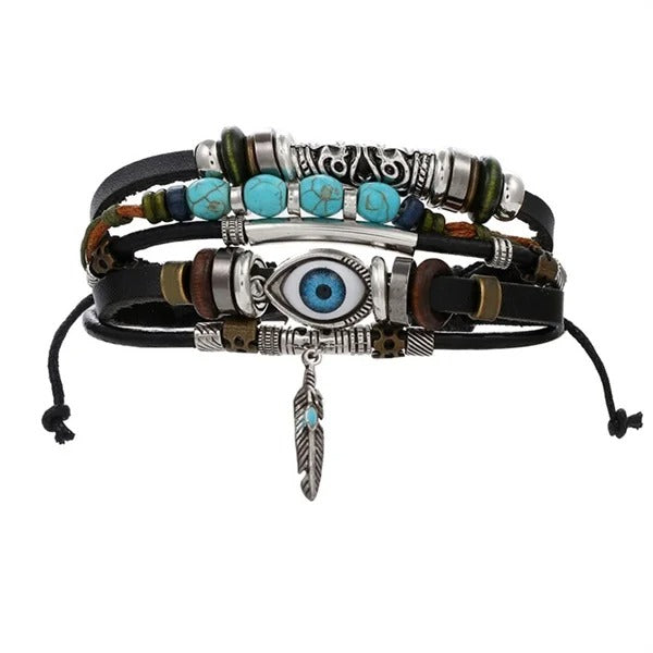 Tibet Stone Evil Eye Multilayer Leather Bracelet