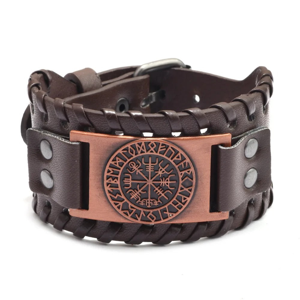 Retro Wide Leather Wolf Face  Bracelet for Men