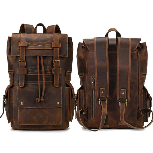 Men Cow Leather 17 inch Laptop Travel Backpack