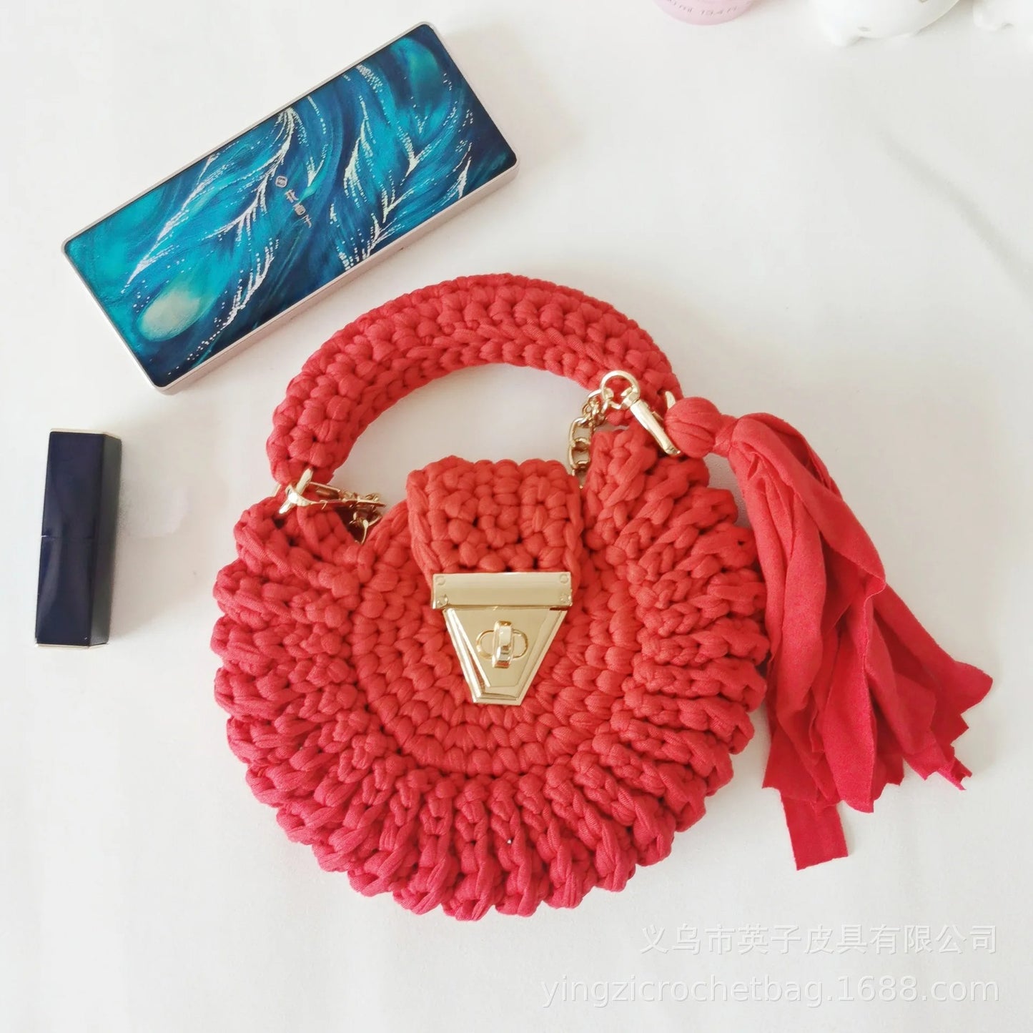 Women's Crochet Circular Tassel Shoulder Bag