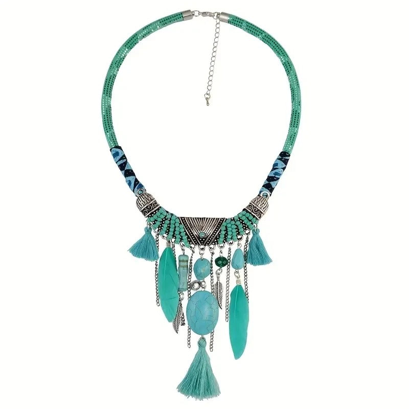 Ethnic Feather Tassel Pendant Necklace for Women