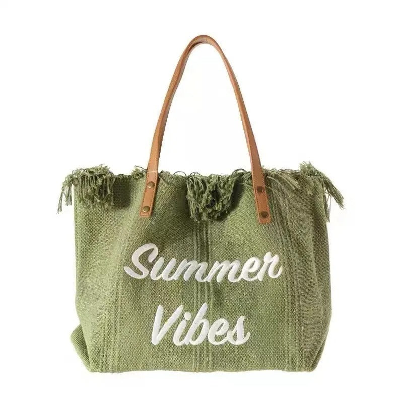 Embroidered Canvas Large Tote Beach Bag