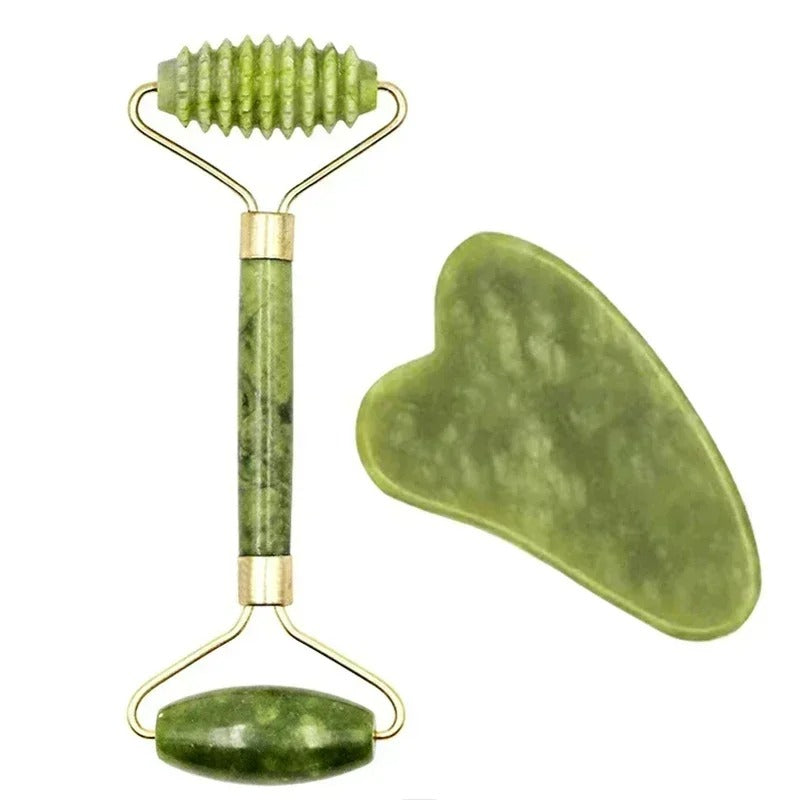 Jade Roller Face & Gua Sha Set – Natural Stone Body Neck Massager, Acupoint Eye Care Spa Massage Tools, Massage Visage Lifting