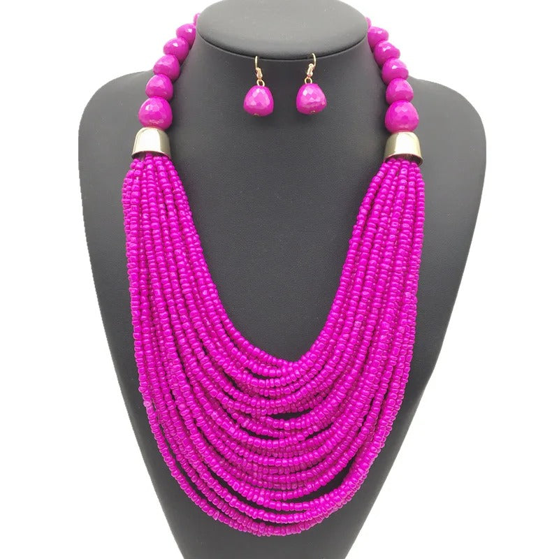 Long Statement Beaded Necklace Earring