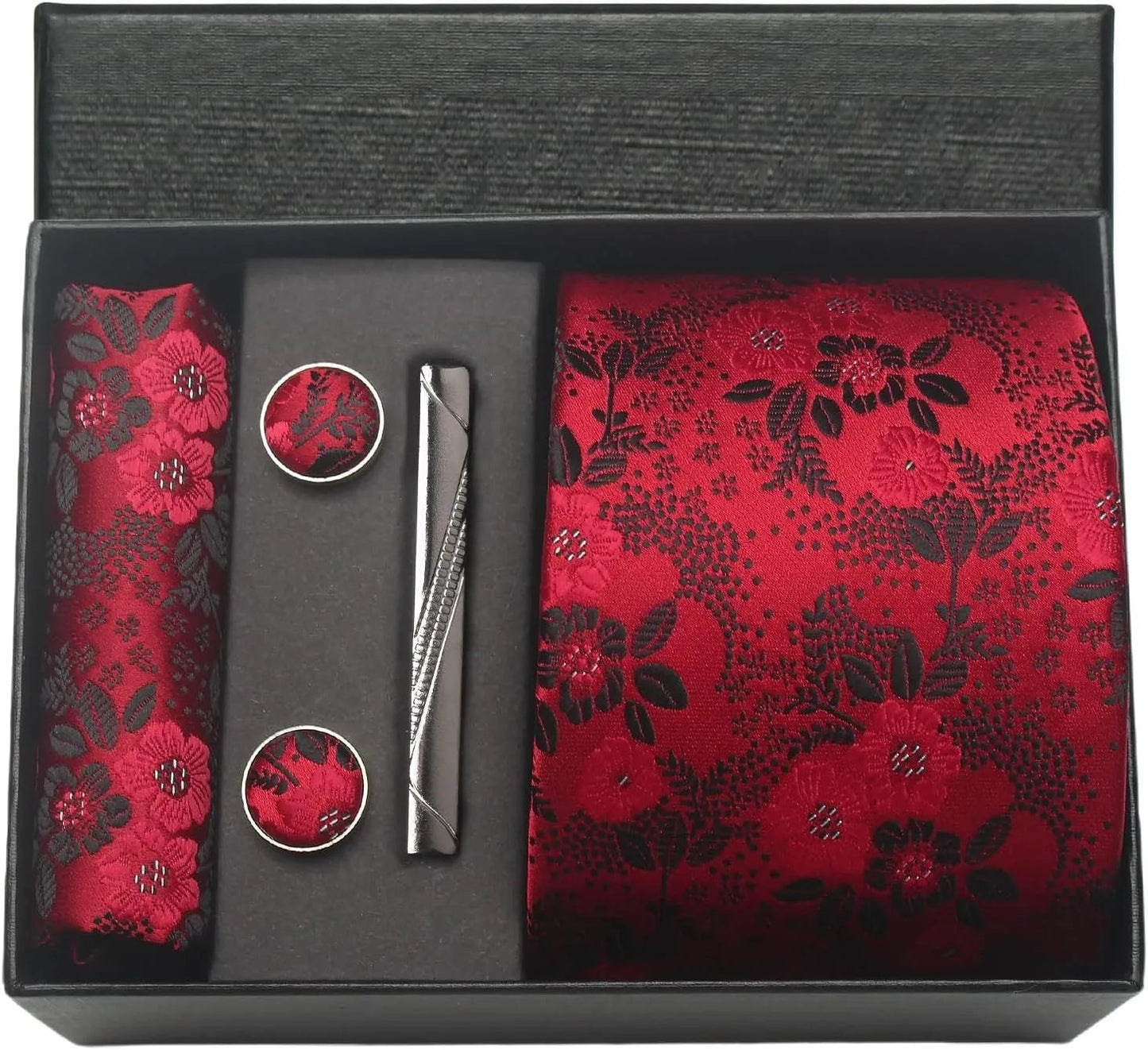 Silk Business Tie Pocket Square Tie Clip Cufflinks Plain Set Classic For Men Gift Box