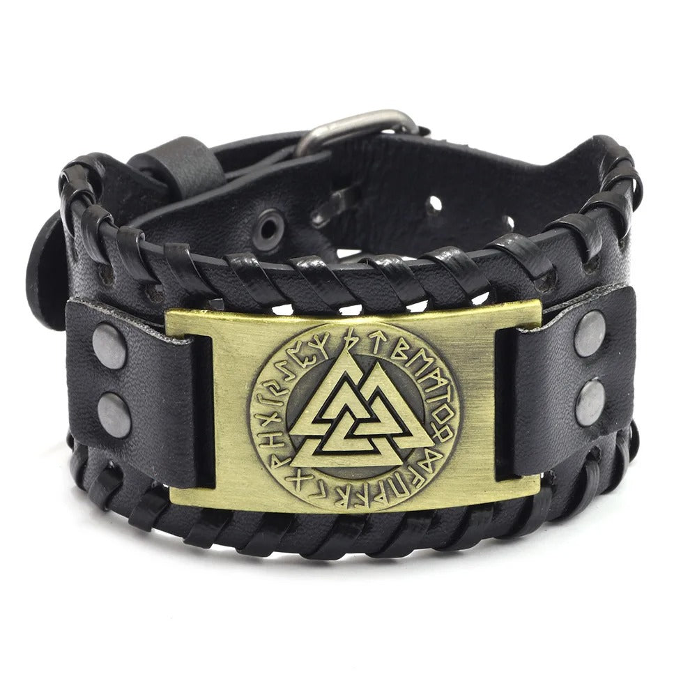 Retro Wide Leather Wolf Face  Bracelet for Men