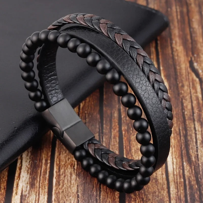 Retro Wide Leather Wolf Face  Bracelet for Men