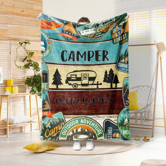 Camper and forest pattern rug, blanket - warm plush blanket