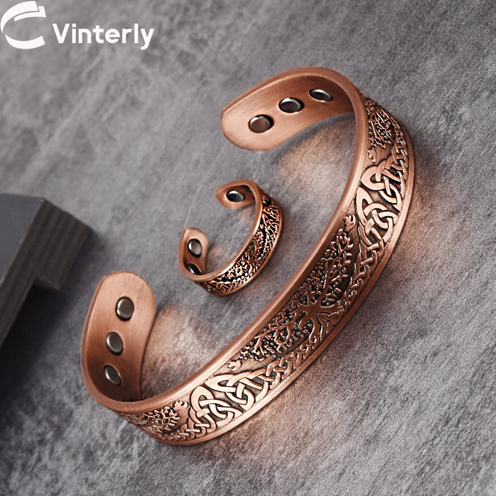 Health Viking Magnetic Pure Copper Bracelet Ring Jewelry-Set