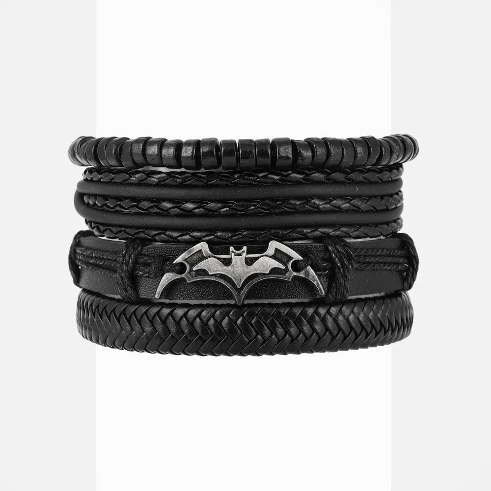 Men's 4pcs Leather Black Bat Bracelet