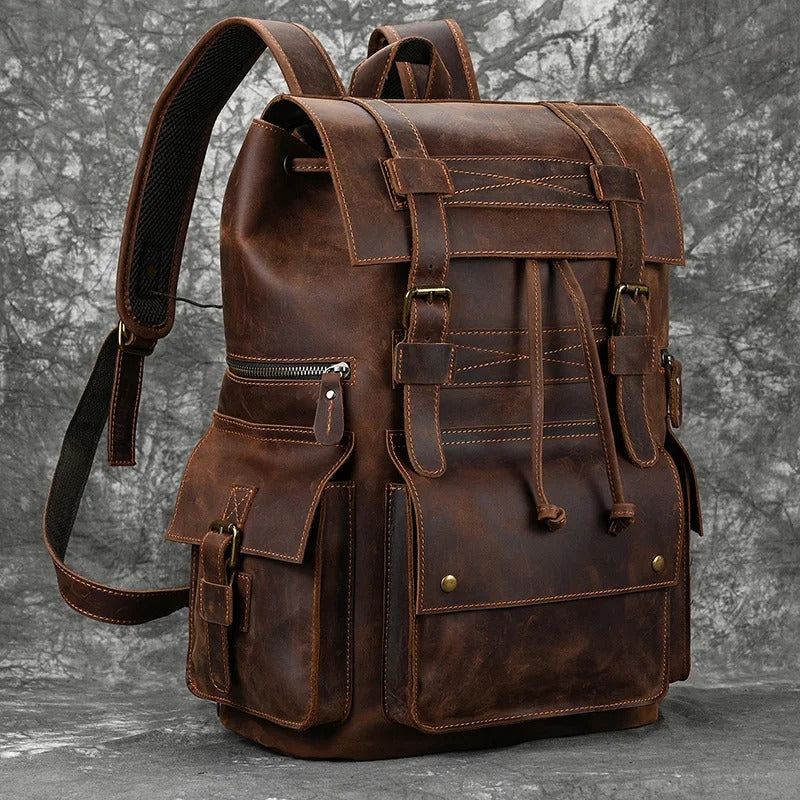 Men Cow Leather 17 inch Laptop Travel Backpack