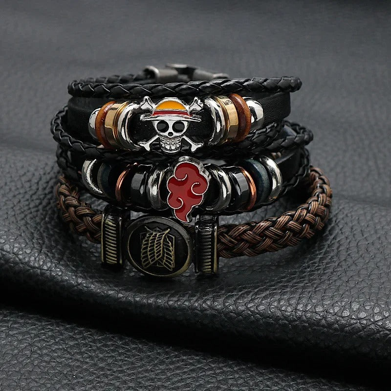 Men’s Punk Black Leather Pirate Bracelet