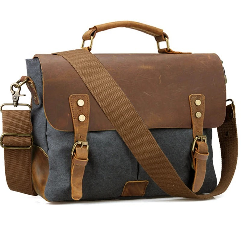 Vintage Leather Canvas Men Business Bag