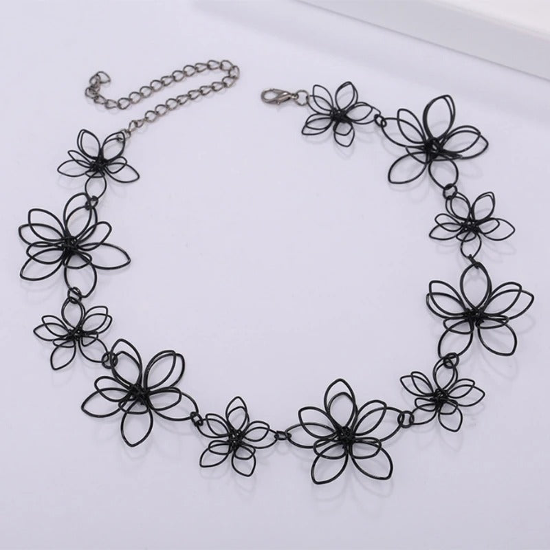 Clavicle Chain Flower Necklace Short Choker Floral Black Jewelry Women