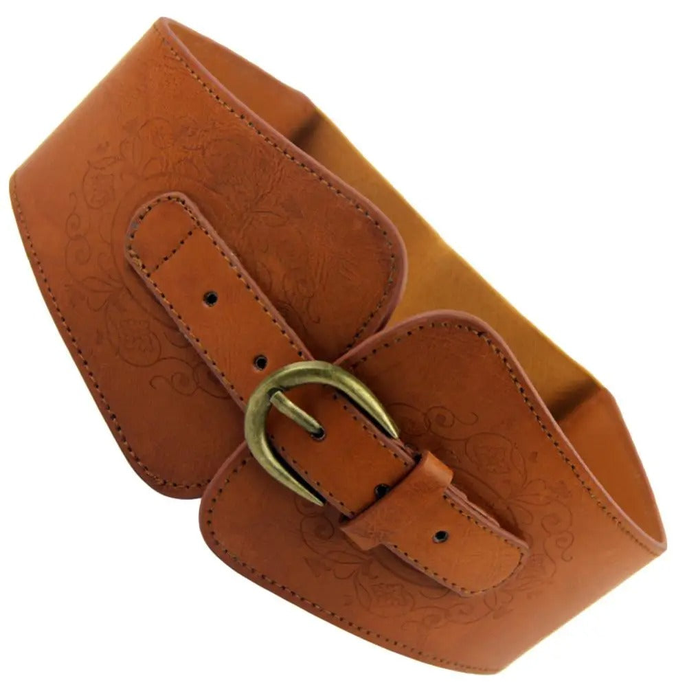 Faux Leather Wide Elastic Belt