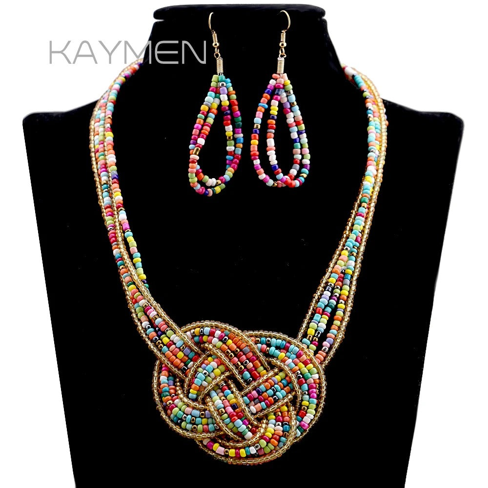 Multicolor Small Beads Strands Necklace Earrings