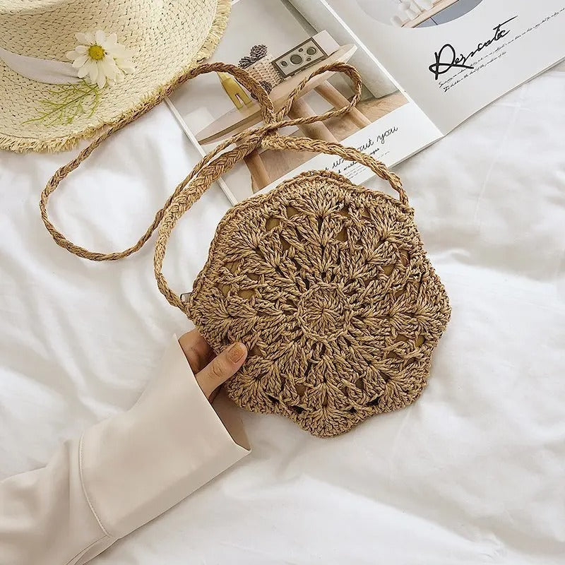 Fashion Round Straw Crossbody Bags for Women