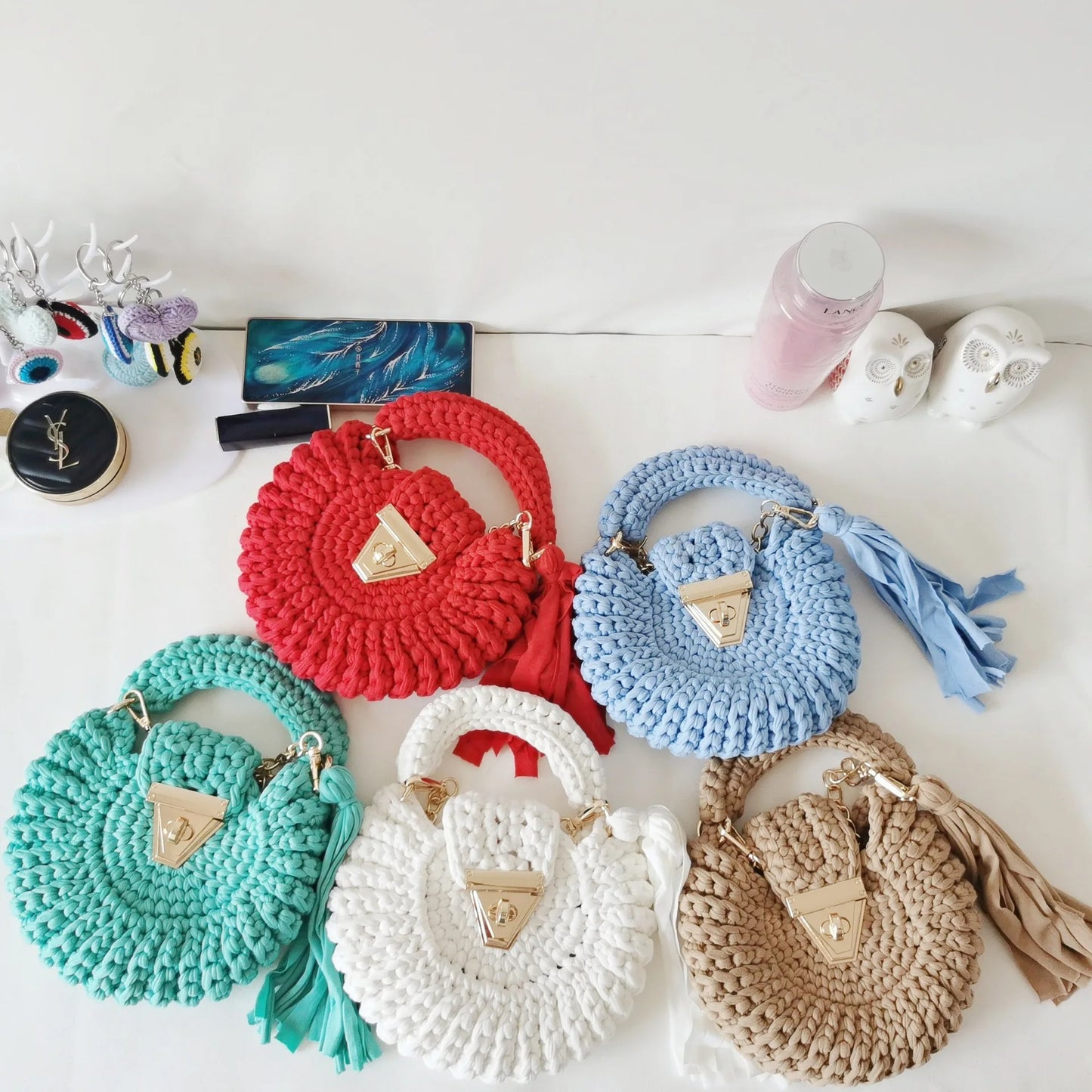 Women's Crochet Circular Tassel Shoulder Bag