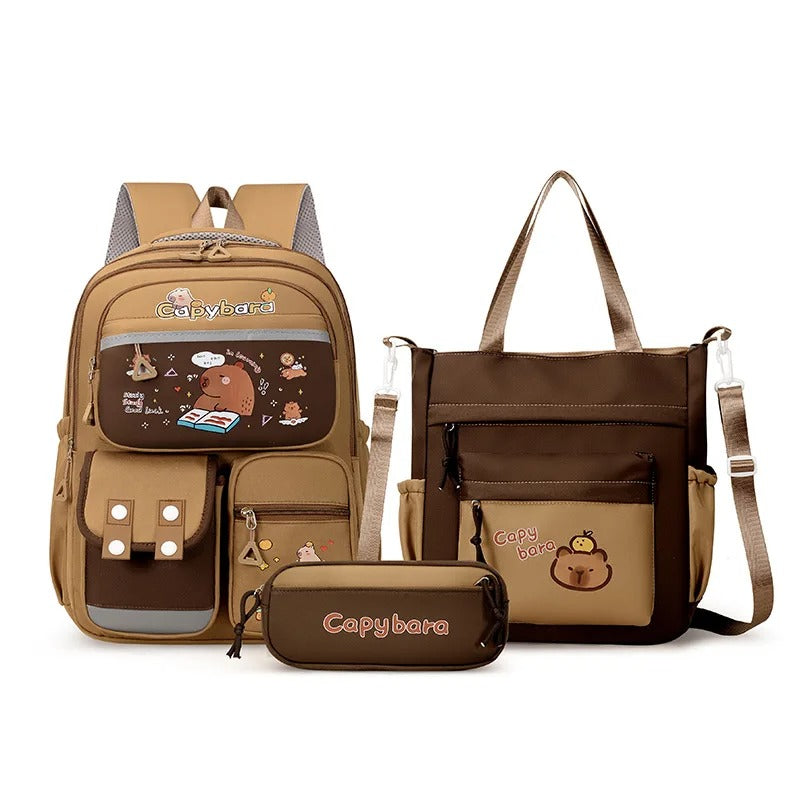 Kawaii Capybara School Backpack Set for Girls – Cute Book Bag, Daypack & Schoolbag for Kids & Teens