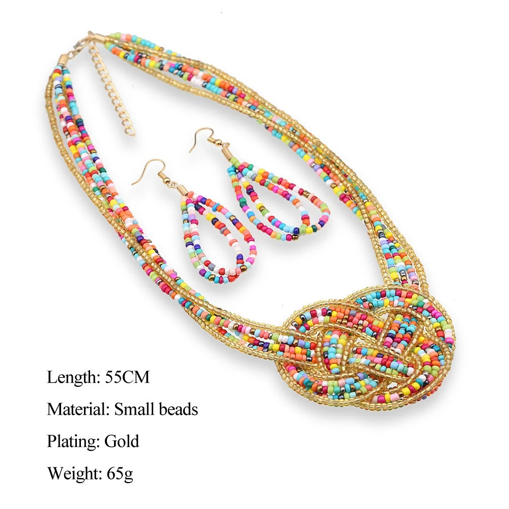 Multicolor Small Beads Strands Necklace Earrings