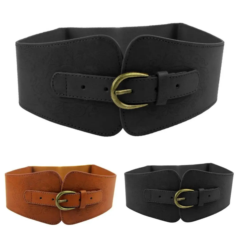 Faux Leather Wide Elastic Belt