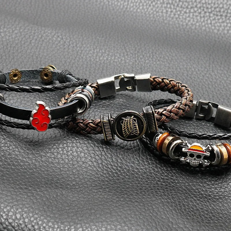 Men’s Punk Black Leather Pirate Bracelet