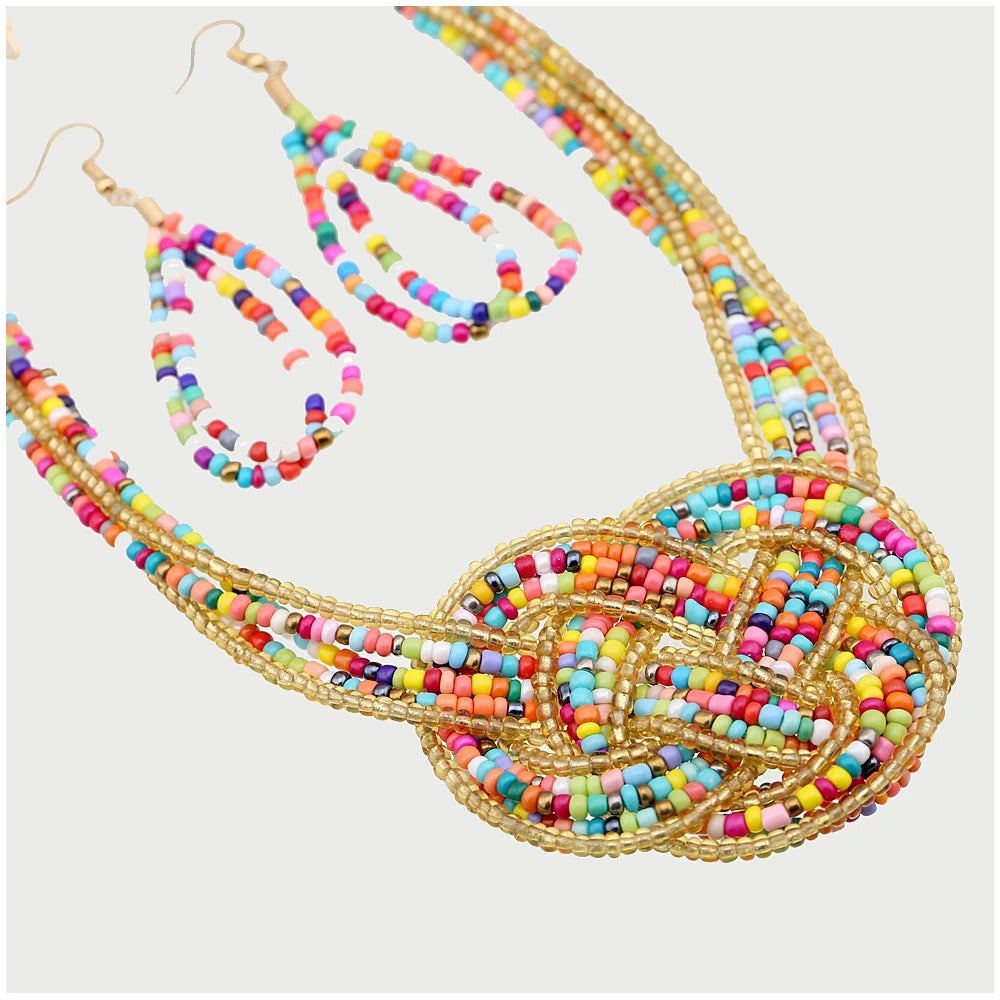 Multicolor Small Beads Strands Necklace Earrings