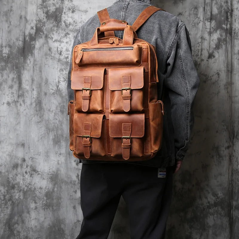 Vintage Leather Men's Backpack with Large Capacity