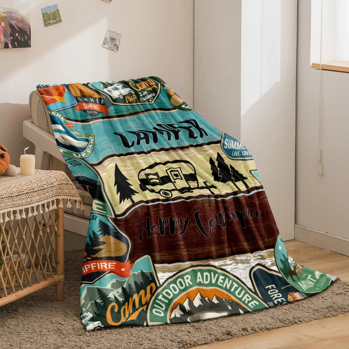Camper and forest pattern rug, blanket - warm plush blanket