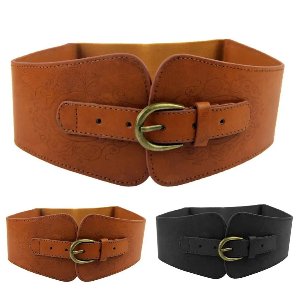 Faux Leather Wide Elastic Belt